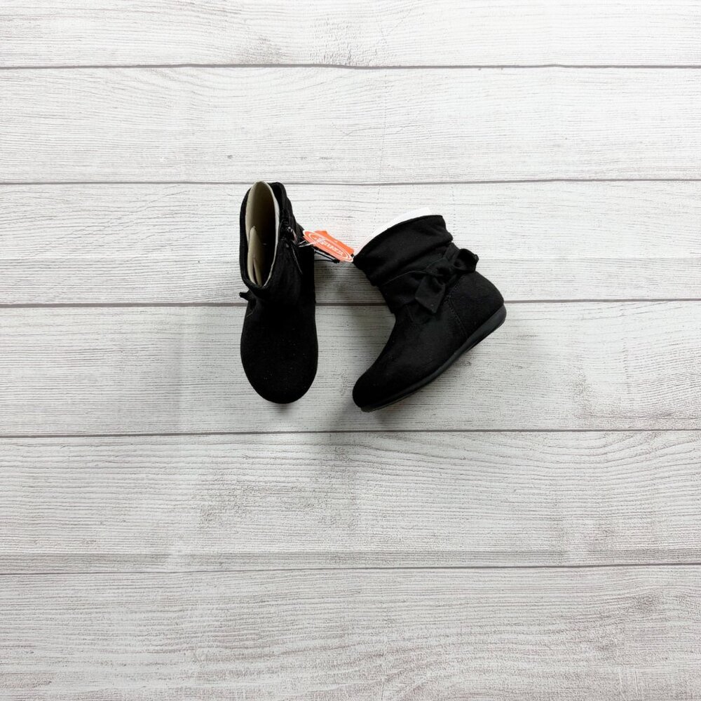 Wonder Nation Toddler Girls Black Ankle Boots Zipper Bow Slouch Booties NWT 7